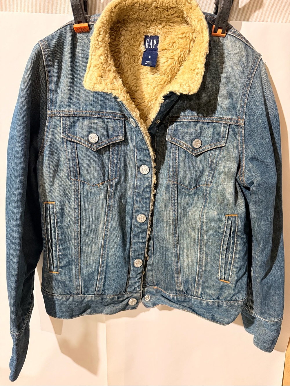GAP Blue Denim Jacket with Cream Sherpa Collar